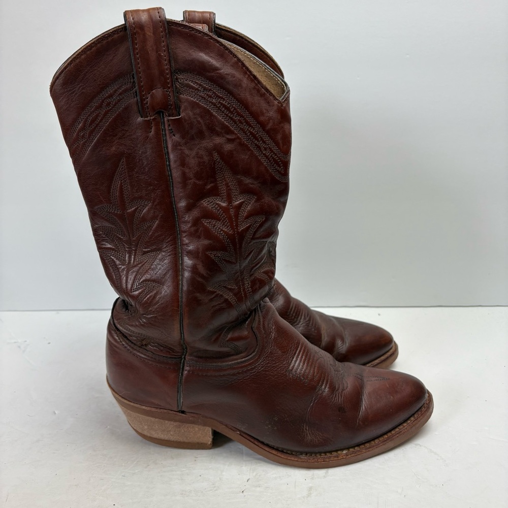 Abilene Brown Leather Cowboy Boots Western Embroidered Gum Oil Resistant Soles 7